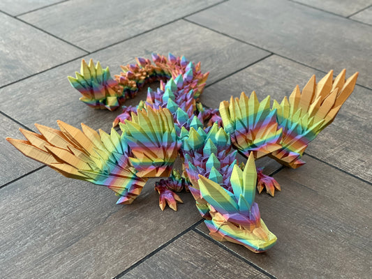Articulated Flexi Crystal Wing Dragon | Fidget Toy | 3D Printed | Made in USA | In Stock